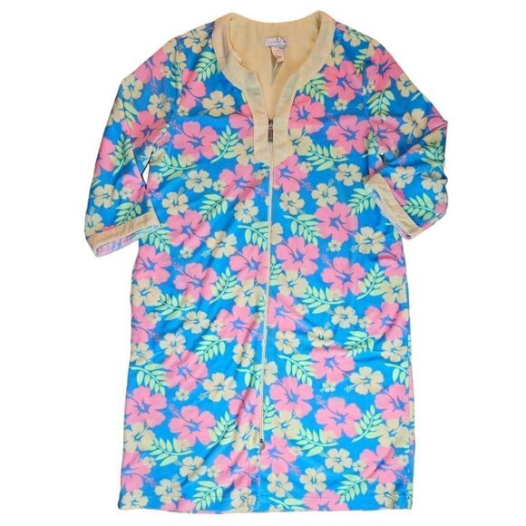 Vintage Jasmine Rose Tropical Floral Hawaiian Loungewear Pyjama Robe - Picture 2 of 10